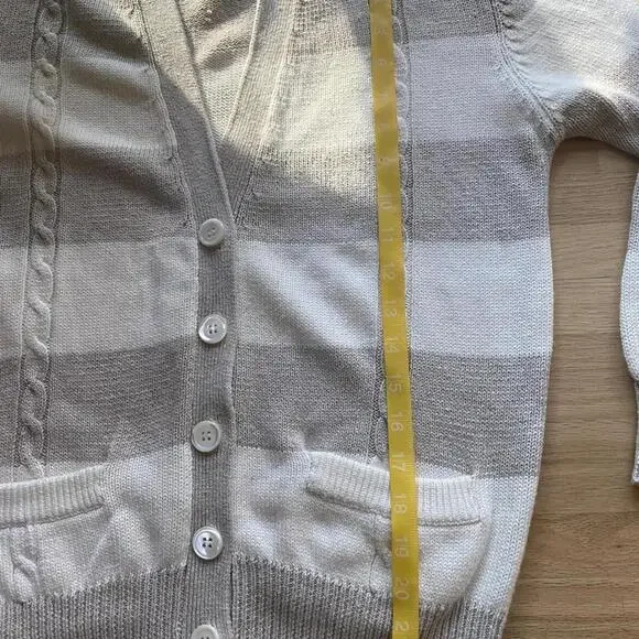 Vintage linen cotton chunky cable knit neutral coastal preppy bougie cardigan - Picture 6 of 6